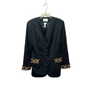 Vtg Black Blazer 12 Gold Studded Beaded Evening Cocktail Elegant Party Jacket